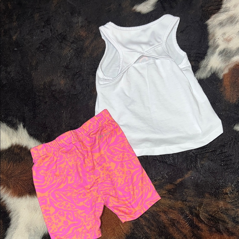 Nike White Tank Top with Pink & Orange Floral Shorts Set - Picture 2 of 4